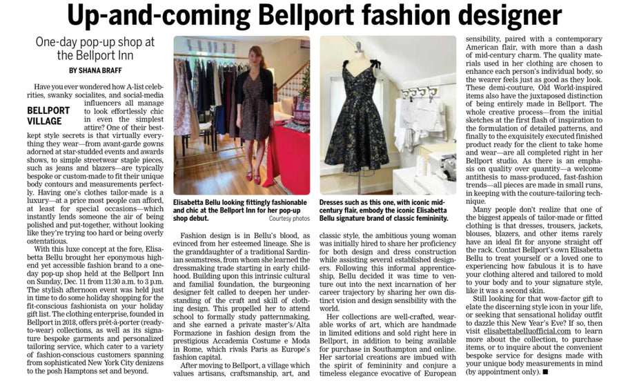 “Up and coming Bellport fashion designer” Elisabetta Bellu featured on the Long Island Advance
