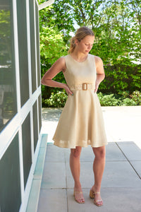 Jasmine - beige linen short dress with embroidered belt