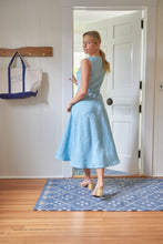 Elisabetta Bellu Spring Summer 2023 Josephine blue linen wrap dress with belt V neck back