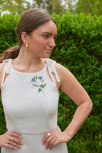 Elisabetta Bellu Spring Summer 2023 Lucienne white linen dress halter neck with ties floral embroidery detail