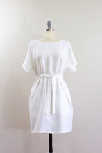 Elisabetta Bellu SS2020 Sandy handmade white linen loose fit belted short kimono dress front