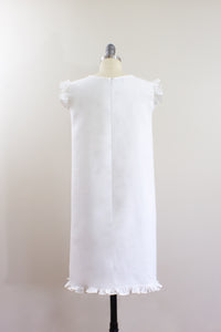 Elisabetta Bellu SS2020 Camellia handmade white linen loose fit a line short dress ruffled armholes and bottom back