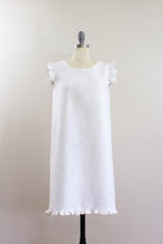 Elisabetta Bellu SS2020 Camellia handmade white linen loose fit a line short shift dress ruffled armholes and bottom front