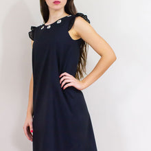 Elisabetta Bellu Dede A- line cotton voile eyelet black dress