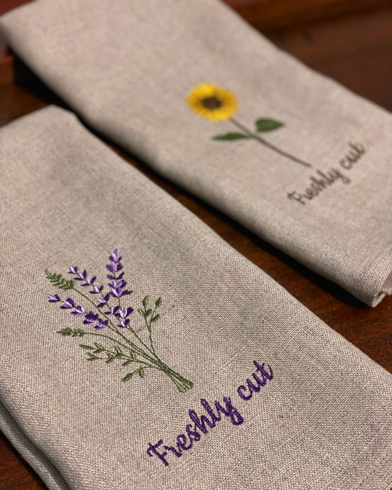 Linen towel - Hydrangea, Lavender, Sunflower
