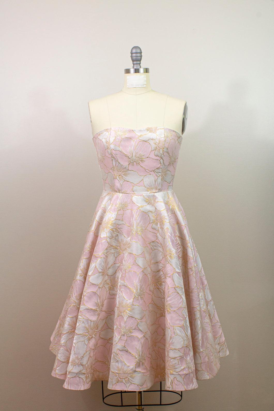 Flora pale pink floral brocade dress