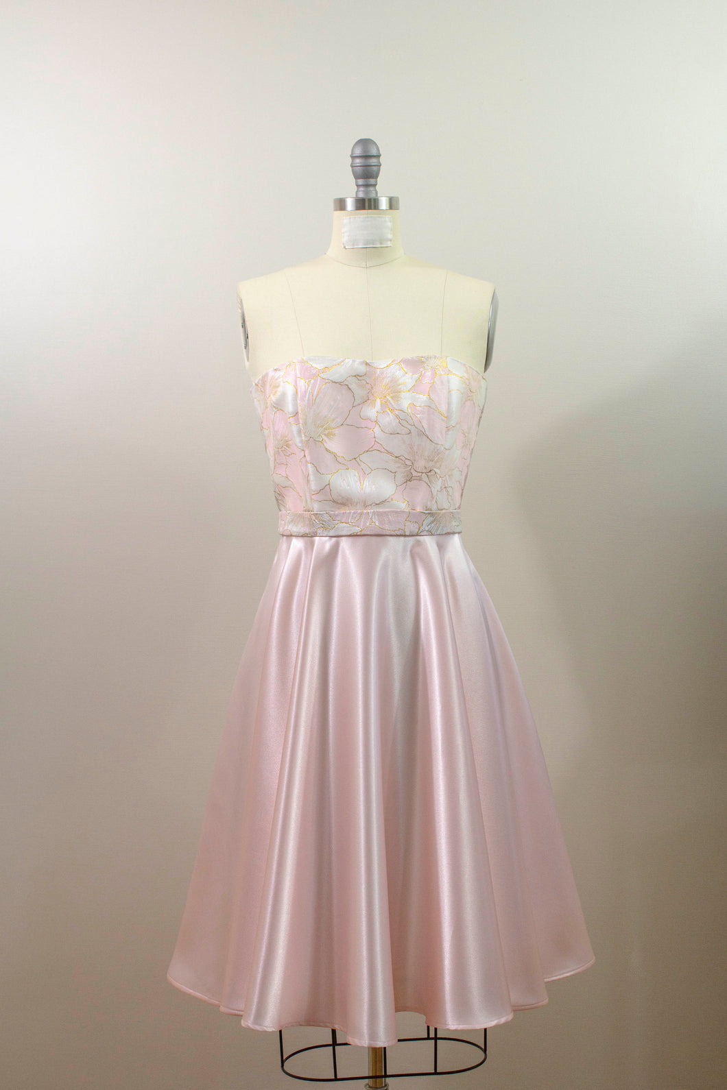 Denise pale pink floral brocade and satin
